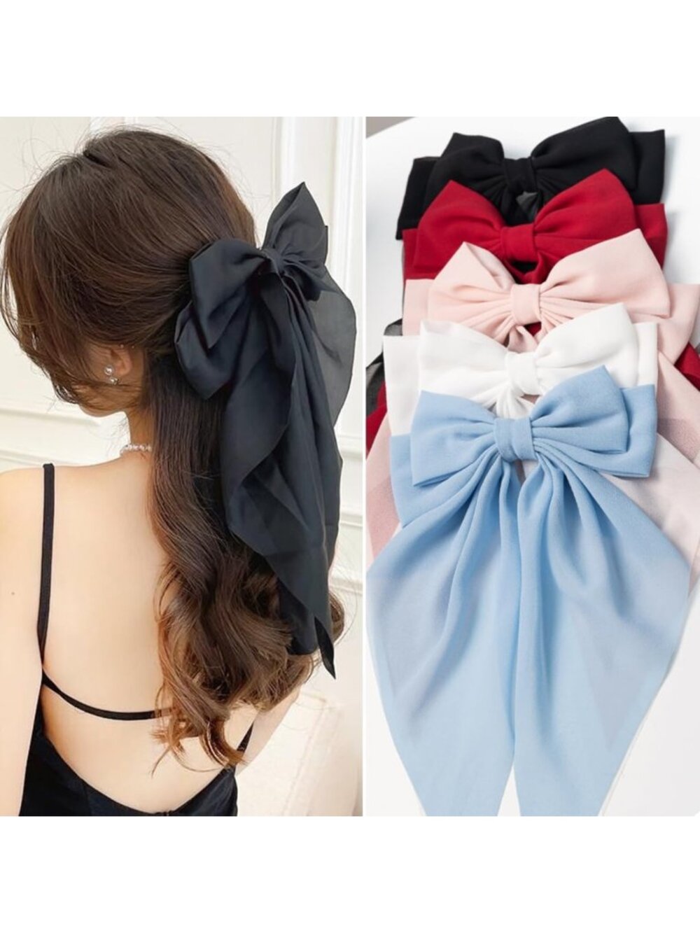 Big Hair Bows for Women & Girls - Nonslip Bow Clips for Thick/Thin Hair, 5 PCS